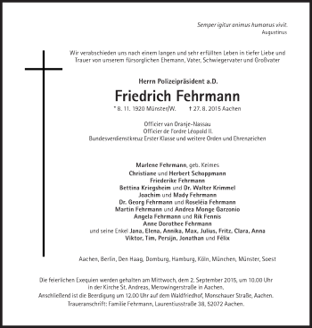 Traueranzeige von Friedrich Fehrmann von Süddeutsche Zeitung