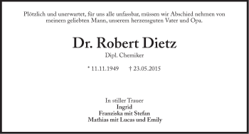 Traueranzeige von Robert Dietz von Süddeutsche Zeitung