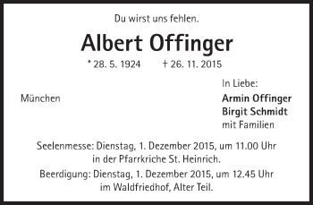 Traueranzeige von Offinger Albert von Süddeutsche Zeitung