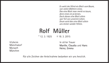 Traueranzeige von Rolf Müller von Süddeutsche Zeitung