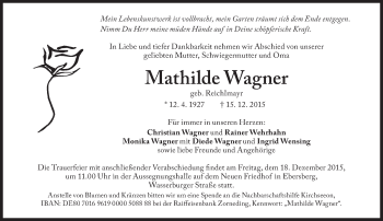 Traueranzeige von Mathilde Wagner von Süddeutsche Zeitung