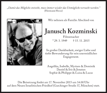 Traueranzeige von Janusch Kozminski von Süddeutsche Zeitung