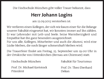 Traueranzeige von Johann Logins von Süddeutsche Zeitung