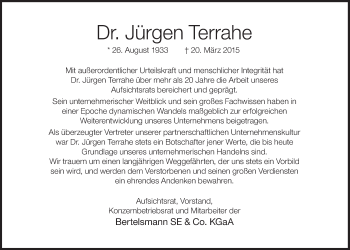 Traueranzeige von Jürgen Terrahe von Süddeutsche Zeitung