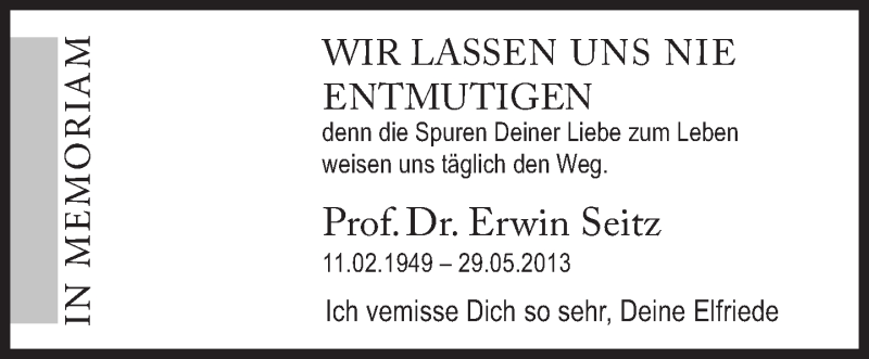  Traueranzeige für Prof. Dr. Erwin Seitz vom 29.05.2015 aus Süddeutsche Zeitung