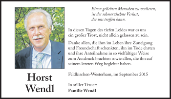 Traueranzeige von Horst Wendl von Süddeutsche Zeitung