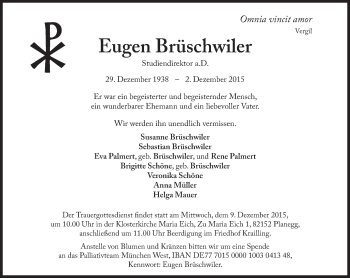 Traueranzeige von Eugen Brüschwiler von Süddeutsche Zeitung