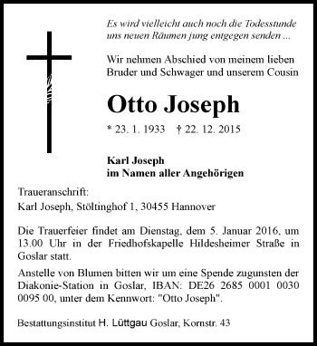 Traueranzeige von Otto Joseph von Süddeutsche Zeitung