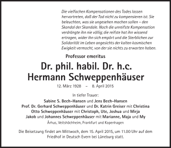 Traueranzeige von Hermann Schweppenhäuser von Süddeutsche Zeitung