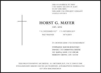Traueranzeige von Horst G. Mayer  von Süddeutsche Zeitung