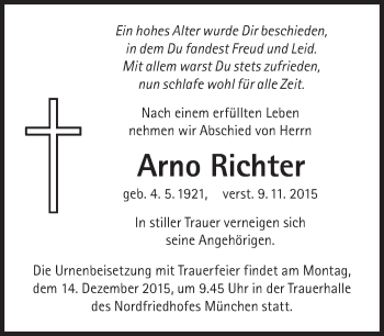 Traueranzeige von Arno Richter von Süddeutsche Zeitung