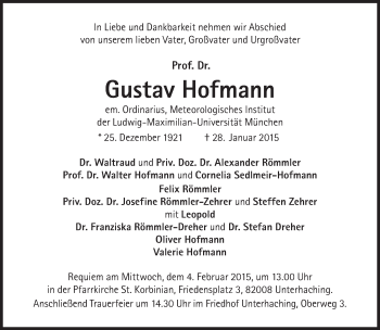 Traueranzeige von Gustav Hofmann von Süddeutsche Zeitung