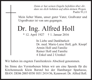 Traueranzeige von Alfred Holl von Süddeutsche Zeitung