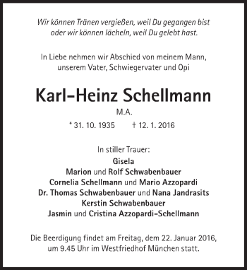 Traueranzeige von Karl-Heinz Schellmann von Süddeutsche Zeitung