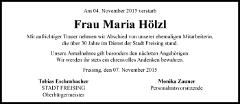 Traueranzeige von Maria Hölzl von Süddeutsche Zeitung
