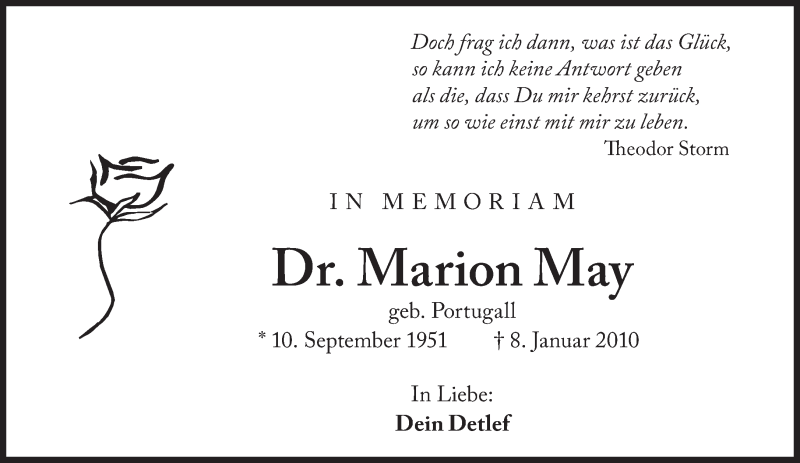  Traueranzeige für Marion May vom 08.01.2016 aus Süddeutsche Zeitung