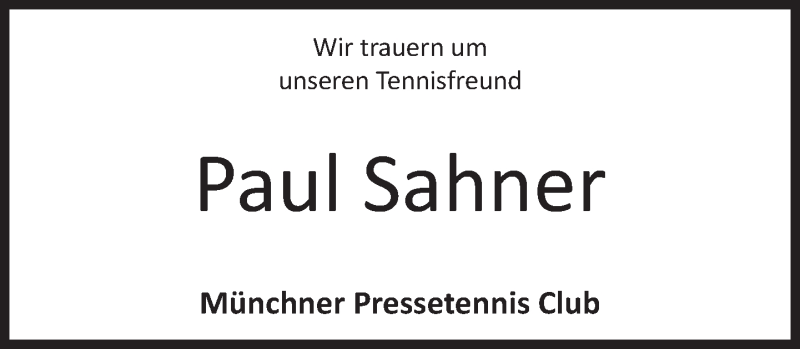  Traueranzeige für Paul Sahner vom 10.06.2015 aus Süddeutsche Zeitung