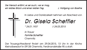 Traueranzeige von Gisela Scheffler von Süddeutsche Zeitung