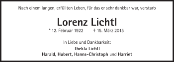 Traueranzeige von Lorenz Lichtl von Süddeutsche Zeitung