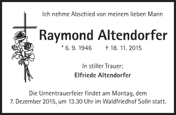 Traueranzeige von Raymond Altendorfer von Süddeutsche Zeitung