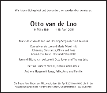 Traueranzeige von Otto van de Loo von Süddeutsche Zeitung