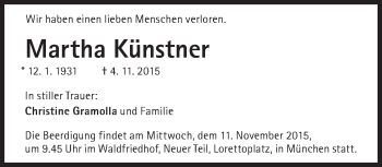 Traueranzeige von Martha Künstner von Süddeutsche Zeitung