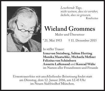 Traueranzeige von Wieland Grommes von Süddeutsche Zeitung