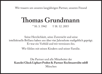Traueranzeige von Thomas Grundmann von Süddeutsche Zeitung