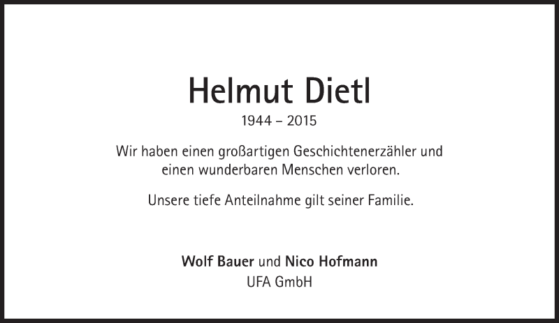  Traueranzeige für Helmut Dietl vom 11.04.2015 aus Süddeutsche Zeitung