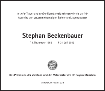 Traueranzeige von Stephan Beckenbauer von Süddeutsche Zeitung