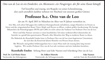 Traueranzeige von Otto van de Loo von Süddeutsche Zeitung