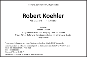 Traueranzeige von Robert Koehler von Süddeutsche Zeitung