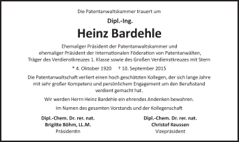 Traueranzeige von Heinz Bardehle von Süddeutsche Zeitung