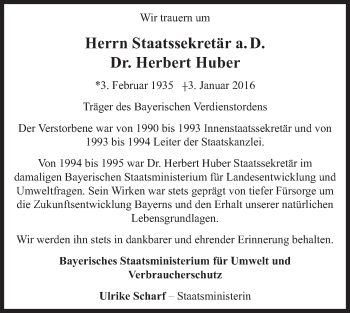 Traueranzeige von Herbert Huber von Süddeutsche Zeitung