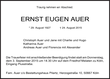 Traueranzeige von Ernst Eugen Auer von Süddeutsche Zeitung