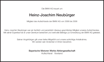 Traueranzeige von Heinz-Joachim Neubürger von Süddeutsche Zeitung