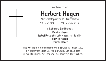 Traueranzeige von Herbert Hagen von Süddeutsche Zeitung