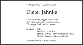 Traueranzeige von Dieter Jahnke von Süddeutsche Zeitung