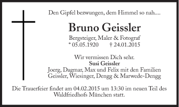Traueranzeige von Bruno Geissler von Süddeutsche Zeitung