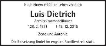 Traueranzeige von Luis Dietrich von Süddeutsche Zeitung