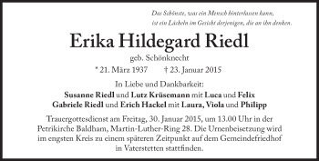 Traueranzeige von Erika Hildegard Riedl von Süddeutsche Zeitung