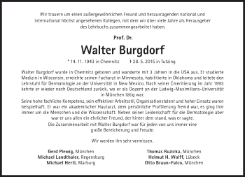 Traueranzeige von Walter Burgdorf von Süddeutsche Zeitung