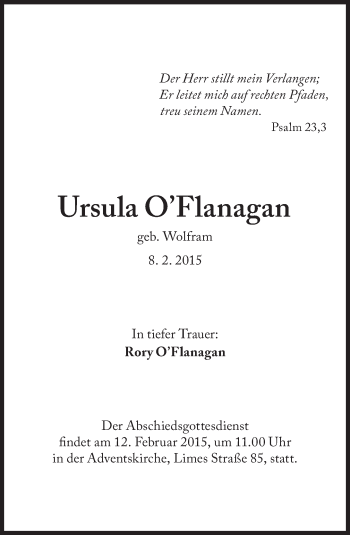 Traueranzeige von Ursula O'Flanagan von Süddeutsche Zeitung
