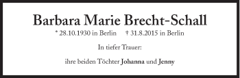 Traueranzeige von Barbara Marie Brecht-Schall von SZ Trauer