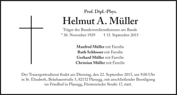 Traueranzeige von Helmut A. Müller von Süddeutsche Zeitung