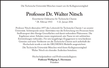 Traueranzeige von Walter Nitsch von Süddeutsche Zeitung