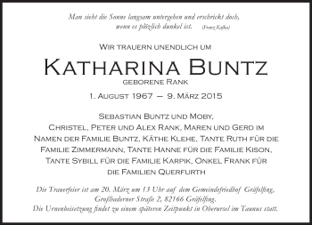 Traueranzeige von Katharina Buntz von Süddeutsche Zeitung