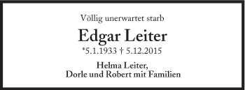 Traueranzeige von Edgar Leiter von Süddeutsche Zeitung
