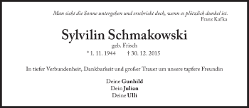 Traueranzeige von Sylvilin Schmakowski von Süddeutsche Zeitung