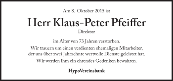 Traueranzeige von Klaus Peter Pfeiffer von Süddeutsche Zeitung